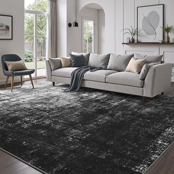 DCX Abstract Area Rug 6x9, Washable Black Modern Rug - Image 3