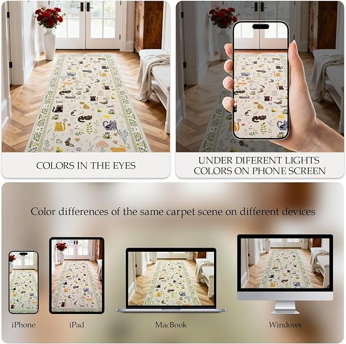 3x7 Washable Rug Runner, Non Slip Low Pile Hallway Cat Runner Rug, Stain - Image 4