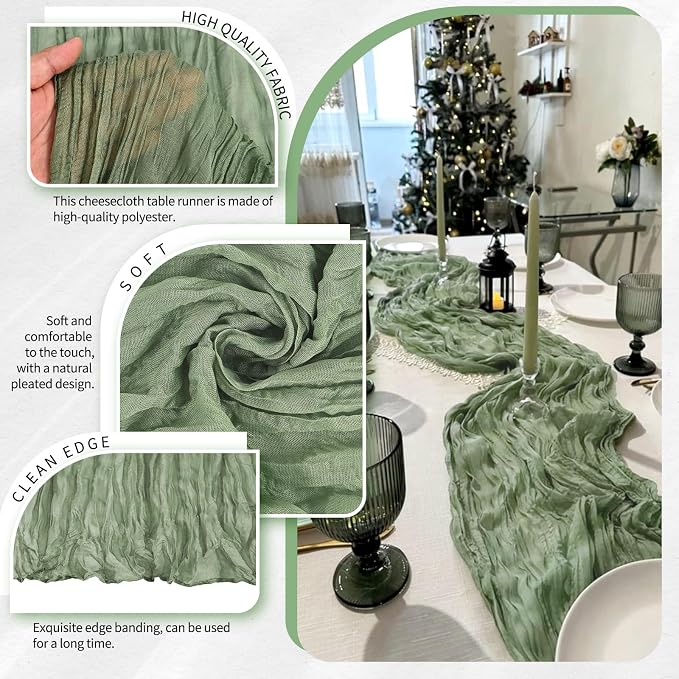 30 Pack Cheesecloth Table Runner 10FT Sage Green Table Runner Boho Gauze Cheese - Image 3