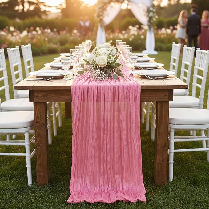 12 Pack Rose Pink Cheesecloth Table Runner 120 Inch Boho Wedding Decor | - Image 8