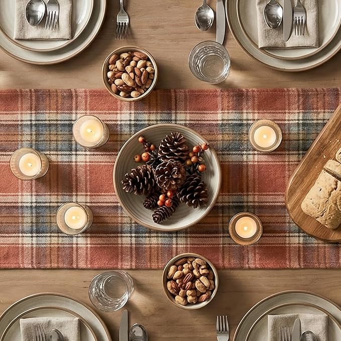 Artoid Mode Rust Farmhouse Plaid Fall Table Runner 13x90 Inch | Holiday Kitchen - Image 4