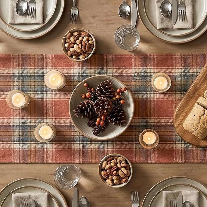 Artoid Mode Rust Farmhouse Plaid Fall Table Runner 13x108 Inch | Holiday - Image 4