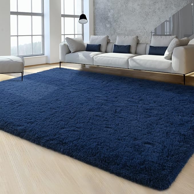 FlyDOIT Large Area Rugs for Living Room, 4x6 Feet Navy Blue Shaggy Rug Fluffy - Image 8