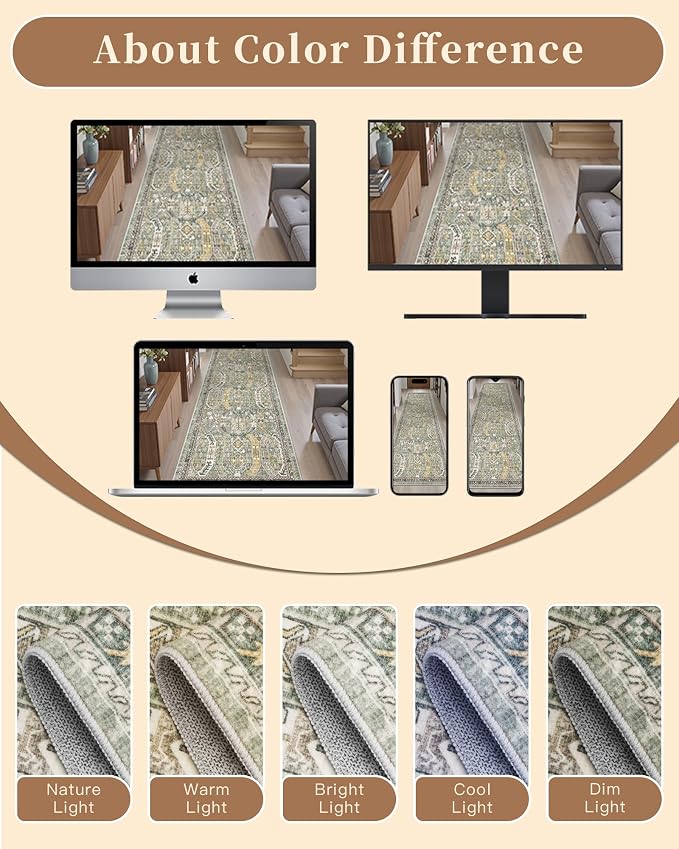 Madane Runner Rug 2'6''x8' Kitchen Runner, Hallway Runner Printed Vintage - Image 9