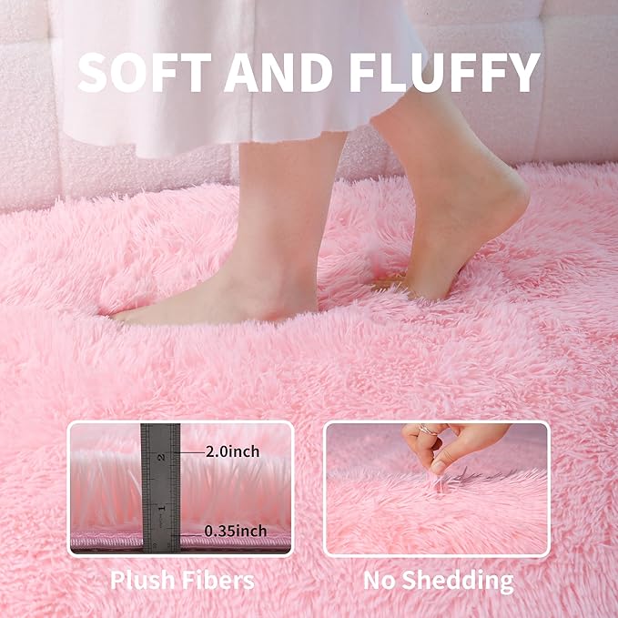 KCHOWUA Pink Fluffy Fuzzy Small Area Rugs - Image 4