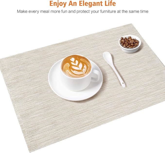 Placemats Set of 8, Vinyl PVC Heat Resistant Washable Placemats Set, Non Slip - Image 6