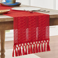 Macrame Style Boho Table Runner, 12x60 Inch Red | Woven Boho Table Runner by ZEEMARTONLINE