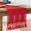 Macrame Style Boho Table Runner, 12x48 Inch Red | Woven Boho Table Runner by ZEEMARTONLINE