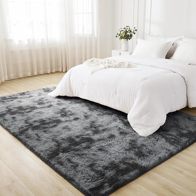 Litanika 5x8 Shag Area Rug for Living Room Bedroom, Tie-Dyed Dark Grey High - Image 3