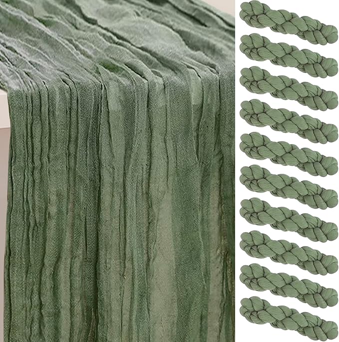 10 Pack Sage Green Cheesecloth Table Runner 35x120 Inch 10Ft Rustic Gauze by SuBleer