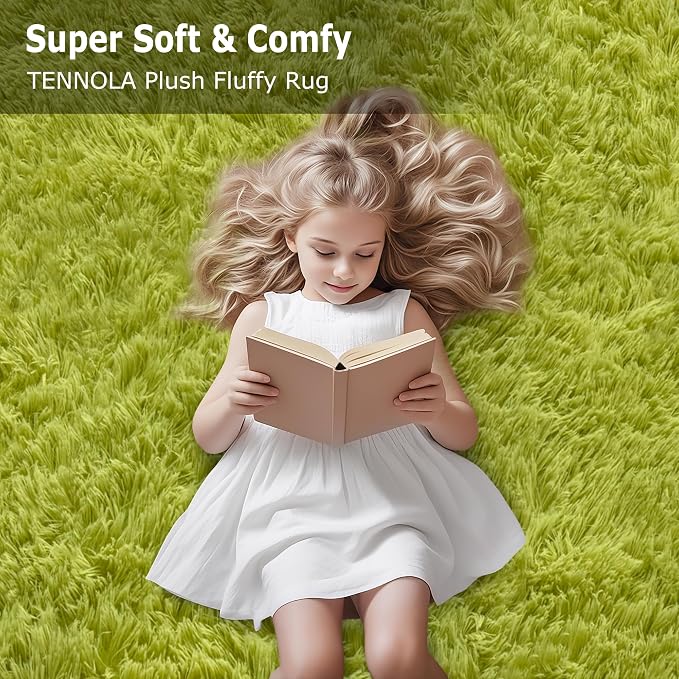 Soft Grass Green Fluffy Rug for Bedroom Living Room, 2x6 ft Fuzzy Green Shag - Image 9