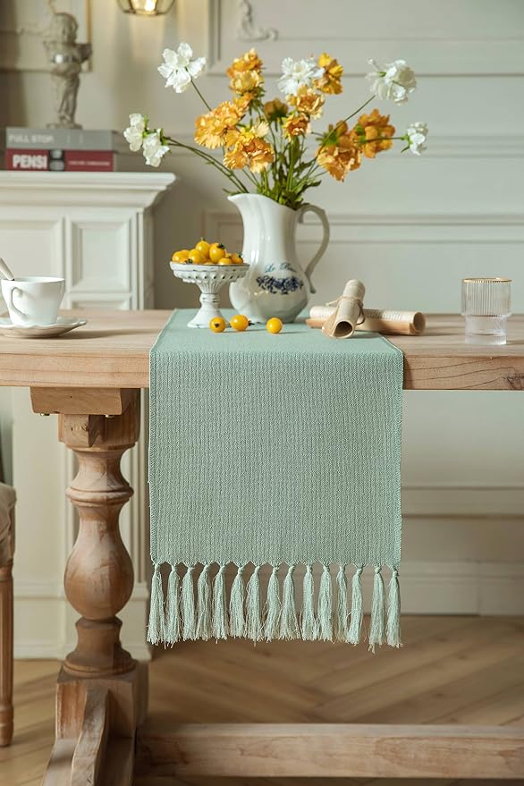 Sage Table Runners 90 Inches Long, Burlap Linen Style Rustic Farmhouse Table - Image 2