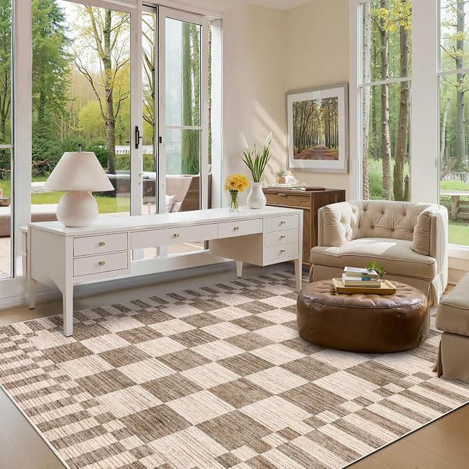 GarveeHome Brown Checkered Rug 4×6 Area Rugs - Image 3