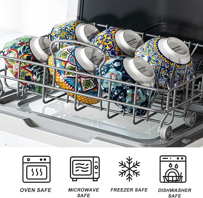 HENXFEN LEAD Boho Ceramic Dessert & Snack Bowls Set of 6, 10 oz | Assorted - Image 6