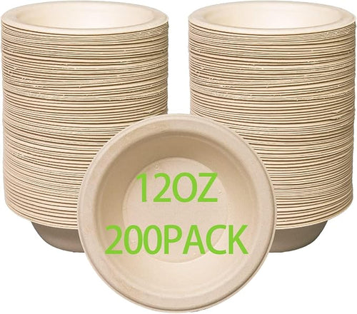 12 oz Compostable Paper Bowls 200pack Heavy-Duty Eco-Friendly Bulk Pack by Emlifepak