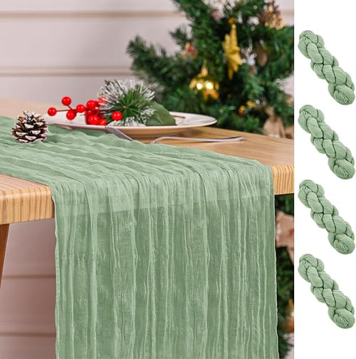 4 Pack Sage Green Table Runner 17 x 108inch Cheesecloth Table Runner Boho Gauze by Lumaycens