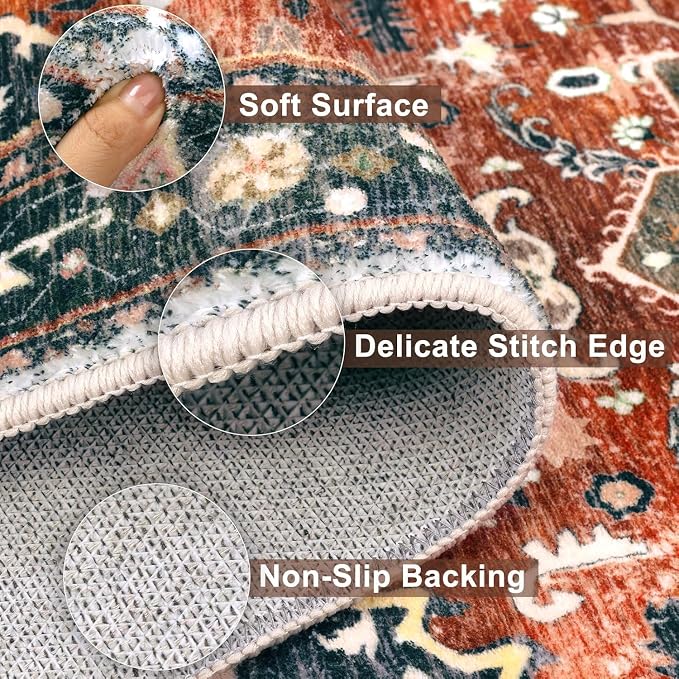 Yamaziot Washable Runner Rug, 3x8 Non-Slip Boho Vintage Hallway Rug - Image 2