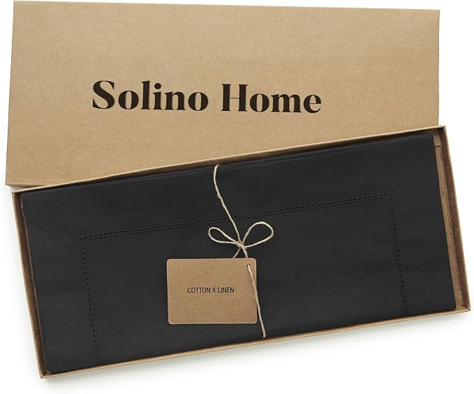 Solino Home Cotton Linen Dining Table Runner Black Hemstitch, 14 x 72 in | - Image 5