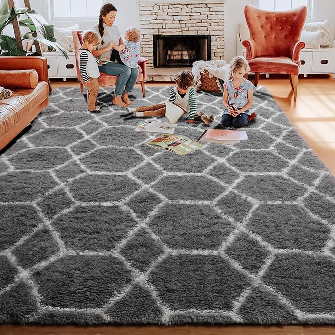 ONASAR Large Area Rugs for Living Room, 7x10 Grey and White Rug, Moroccan Thick - Image 8