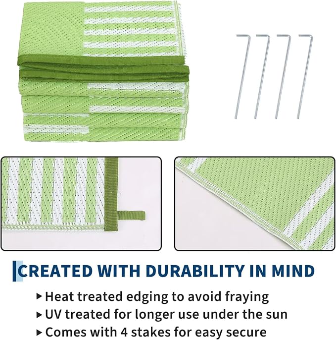 Garvee Waterproof Outdoor Rug 6x9, Checkered Foldable Plastic Straw Patio - Image 4