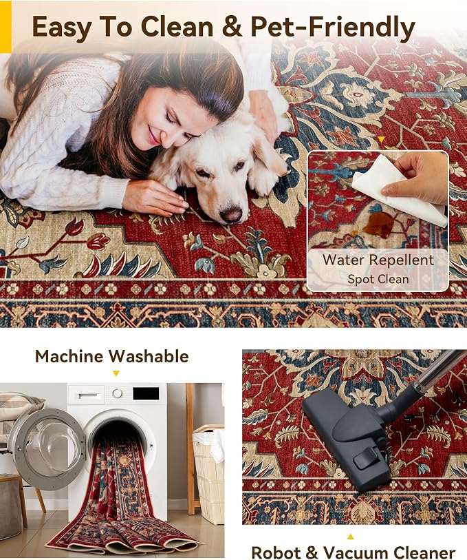 RELEANY Area Rugs 8'x10' Washable Non-Slip, Floral Vintage Distress Medallion - Image 5