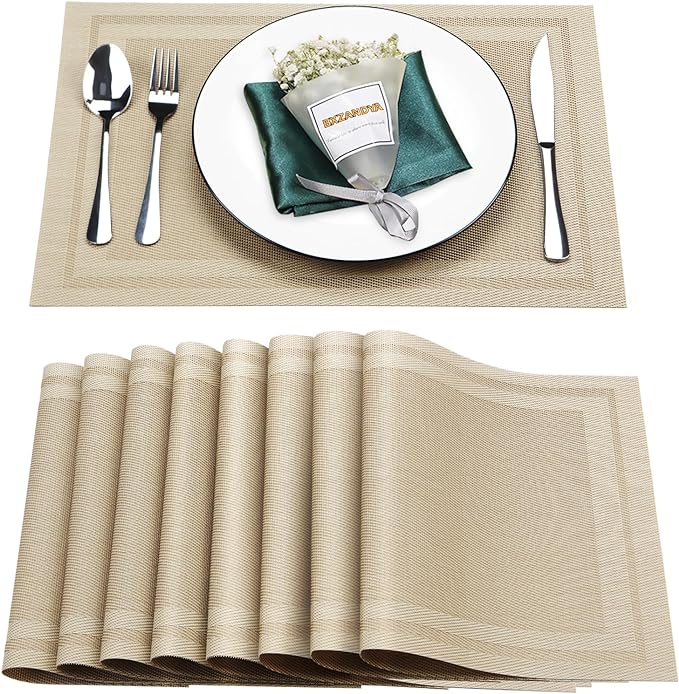 Placemats Set of 8, Vinyl PVC Heat Resistant Washable Placemats Set, Non Slip by BxzanDya-LifeSmartMaker