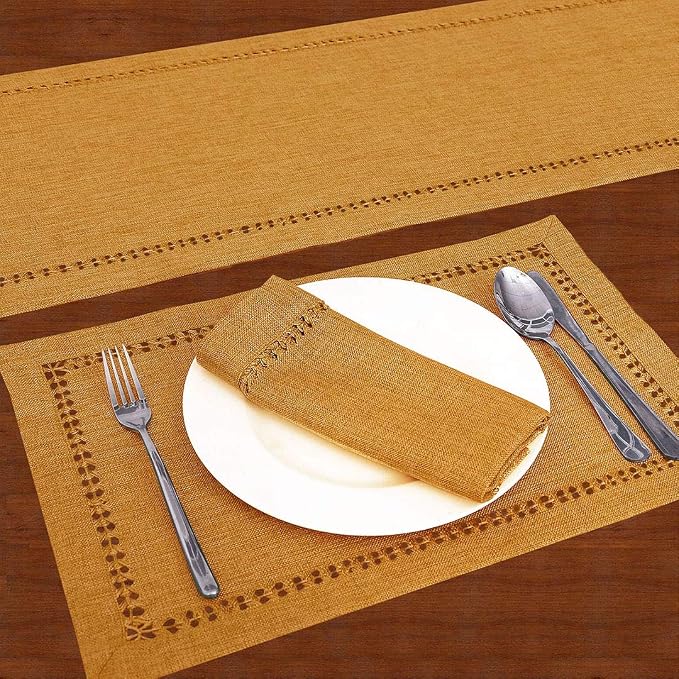 Grelucgo Set of 4 Handcrafted Solid Mustard Gold Color Dining Table Place-mats - Image 4