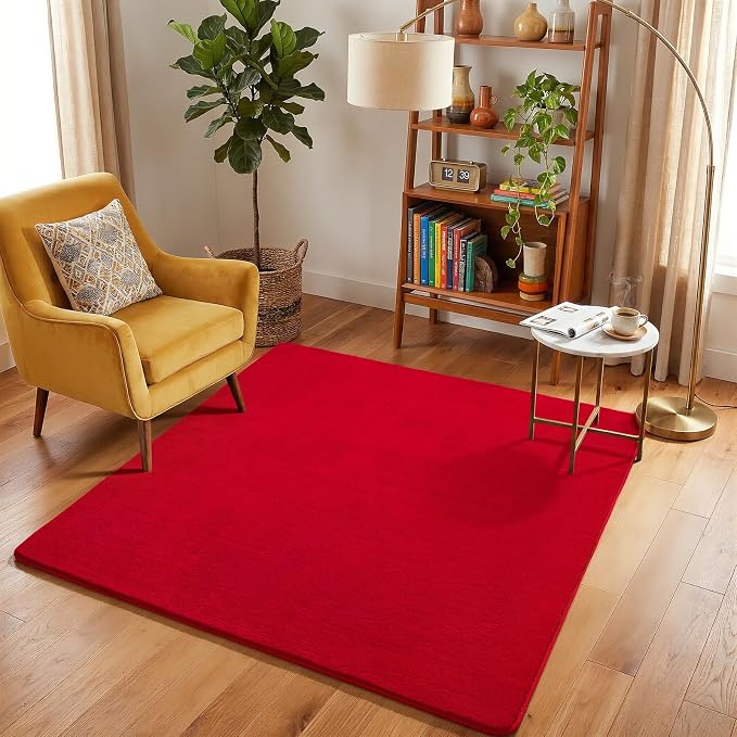 Amearea 5x5 Square Area Rugs for Bedroom Living Room, Modern Red Thickened by AmeareaDirect