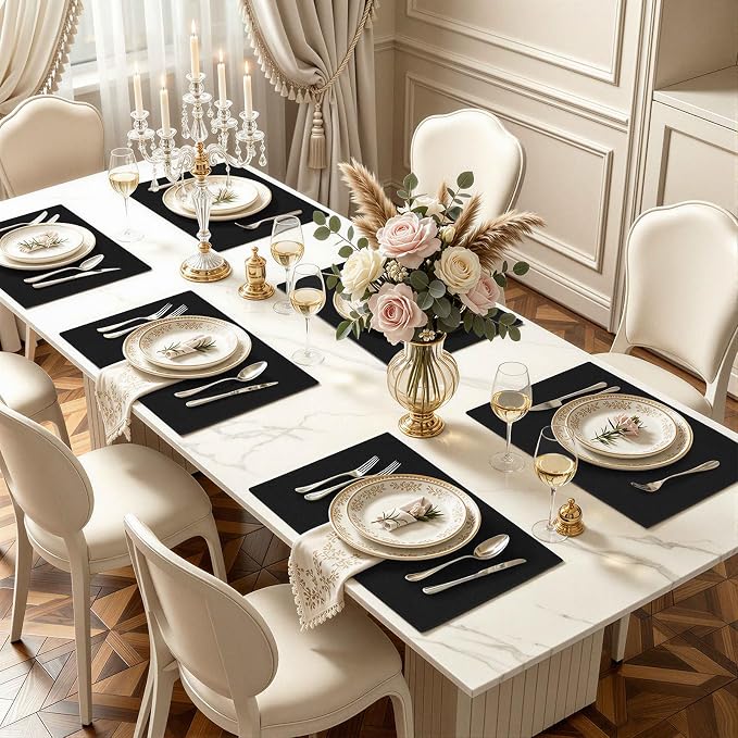 Faux Leather Heat Resistant Placemats 6 Packs, Waterproof Wipeable Dining PU - Image 2