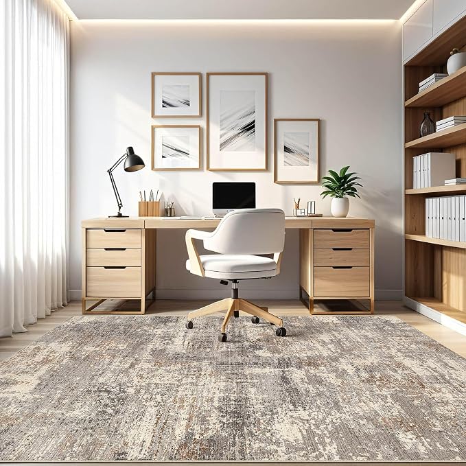 9x12 Area Rugs Living Room: Washable Large Abstract Neutral Modern Soft Rug - Image 8