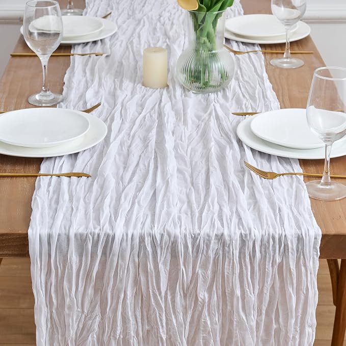 Asee'm 12pcs Ivory White Cheesecloth Table Runner Summer 10FT Gauze Rustic | - Image 2