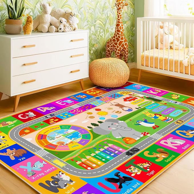 Pionblank Kids Area Rug for Bedroom Preschool, 4x5 Educational Playmat for by PIONBLANK