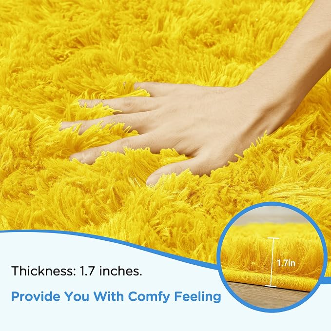 Yellow Shag Area Rug for Bedroom, 4x6 Fluffy Shaggy Rugs for Living Room Nursery - Image 5