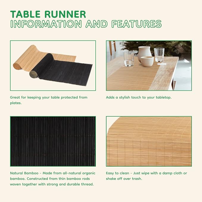 BambooMN Carbonized Bamboo Matchstick Table Runner, 2 Pieces | Natural - Image 5
