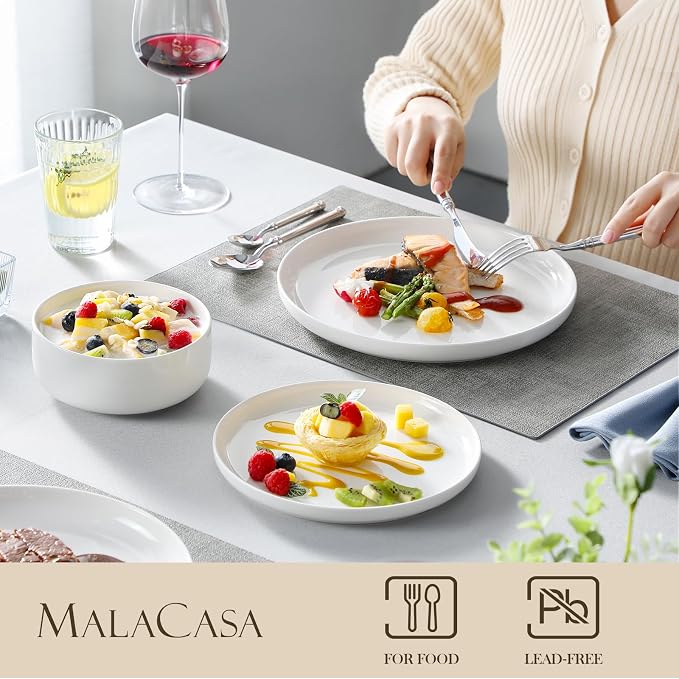 MALACASA 18 Pcs Porcelain Plates and Bowls Sets, Dinnerware Set - Image 4