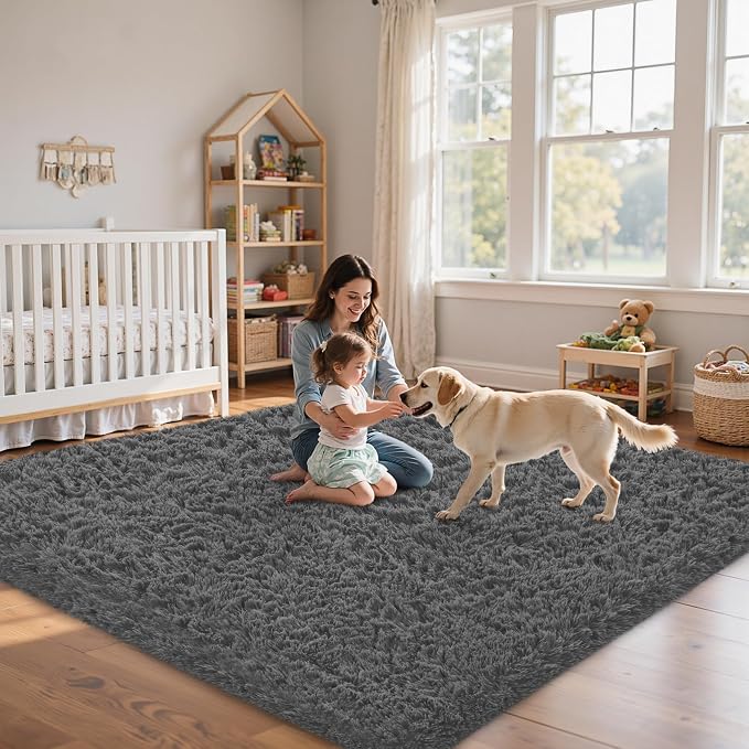 6x9 Area Rug for Living Room:Ultra Soft Fluffy Shag Dark Grey Rugs, Large Fuzzy - Image 9