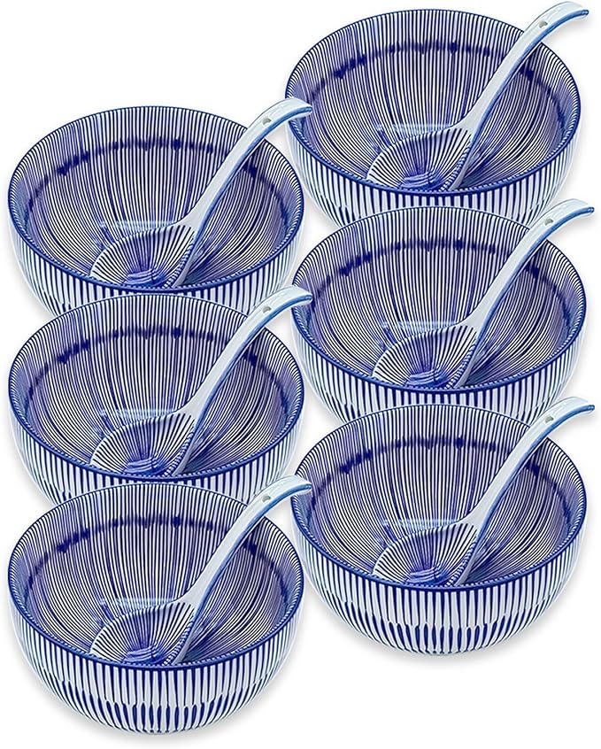 28Oz Ceramic Soup Ramen Bowl Set of 6 by KeQiu