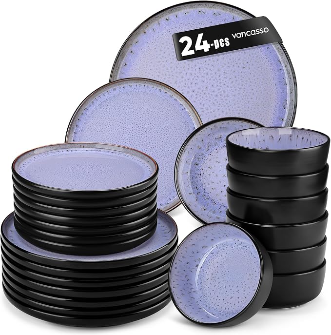 vancasso Plates and Bowls Sets, 24 Pieces Stoneware Dinnerware Sets by vancasso
