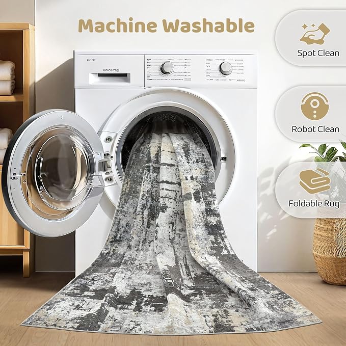 7x10 Area Rug Living Room: Washable Large Abstract Modern Soft Rug Stain - Image 2