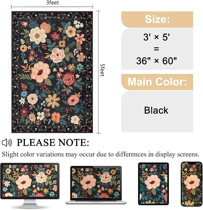 DUKINO 3x5 Area Rug, Floral Rugs - Image 2