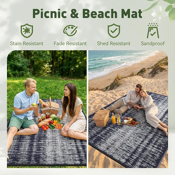 MontVoo Outdoor Rug Waterproof 6x9 ft Outdoor Patio Rug Mat Reversible Plastic - Image 4