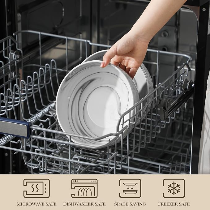 MALACASA Large Serving Bowls, 60 OZ Ceramic Salad Bowls Set of 2 | Marble Grey - Image 4