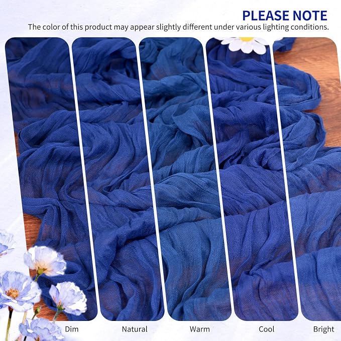 Showgeous 2 Pack Royal Blue Cheesecloth Table Runners Boho Wedding Decor | - Image 7