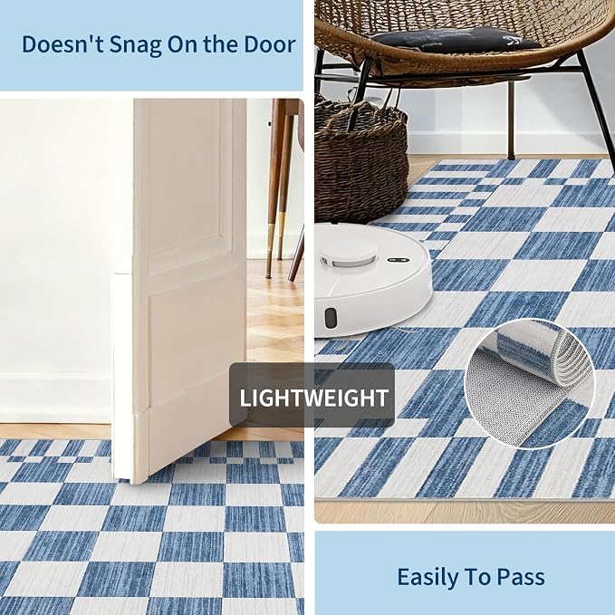 GarveeHome 8×10 Area Rugs for Living Room, Dark Blue Checkered Rug，Modern - Image 7