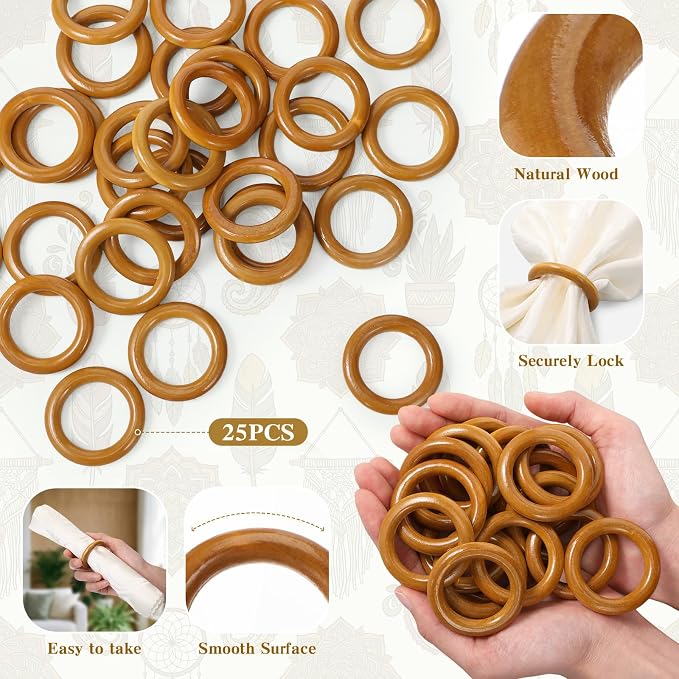 Thenshop 25 Pcs Decorative Wooden Napkin Rings Bulk Exquisite Round Dining - Image 3