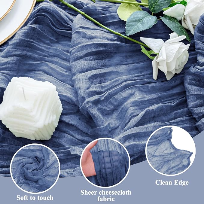 Cheesecloth Table Runner 10FT 4Pcs Blue Boho Gauze Sheer Runners | Cheese Cloth - Image 3