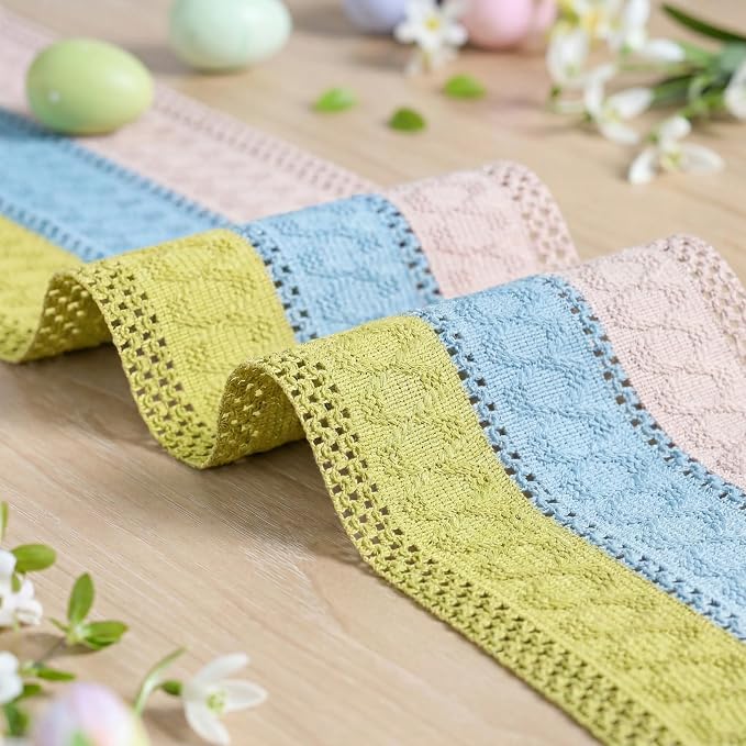 Artoid Mode Yellow Blue Pink Farmhouse Rustic Table Runner 12x108 Inch | - Image 6