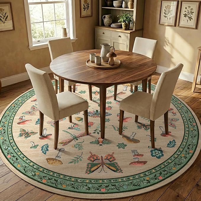 Mushroom Insect 6ft Round Rug Washable Non-Slip Soft Ultra-Thin Small Boho - Image 5