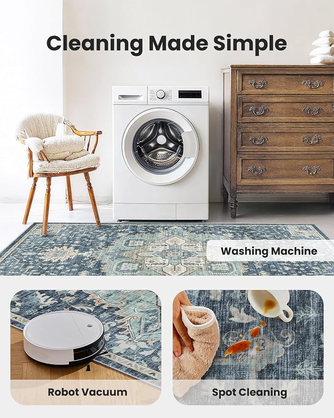 AMADA HOMEFURNISHING Washable Area Rugs, Low-Profile Washable Rug - Image 4