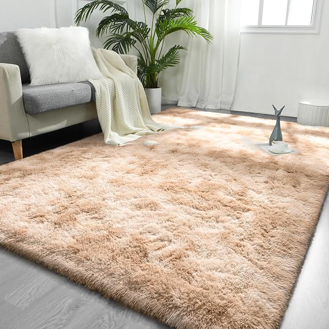 FlyDOIT Large Area Rugs for Living Room, 5x8 Feet Tie-Dyed Beige Shaggy Rug by FlyDOIT